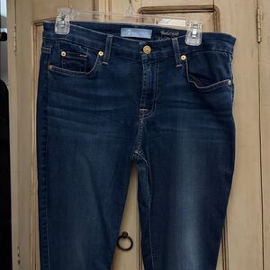 7 For All Mankind Blue Ankle Cropped Skinny Jeans